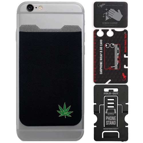 Gecko Travel Tech Phone Wallet - Stick On Card Holder Wallet for Cell Phones - Adhesive Card Pocket - WEED