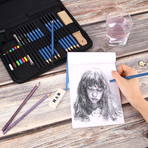 53pcs Drawing and Sketching Pencil Set, with Pencil, Watercolor Pencil, Sketching Pencil Set & Canvas Zipper Case