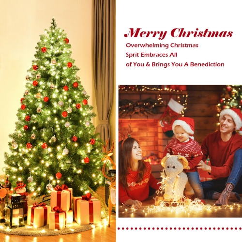 Gymax Pre-Lit 6' Artificial PVC Christmas Tree Hinged 560 LED Lights Metal Stand