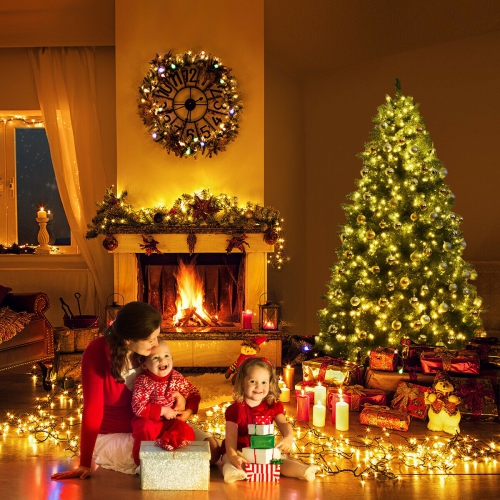 Gymax Pre-Lit 6' Artificial PVC Christmas Tree Hinged 560 LED Lights Metal Stand