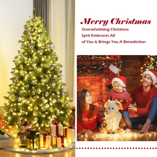 Gymax Pre-Lit 7' Artificial PVC Christmas Tree Hinged 700 LED Lights Metal Stand