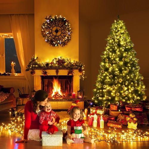 Gymax Pre-Lit 7' Artificial PVC Christmas Tree Hinged 700 LED Lights Metal Stand