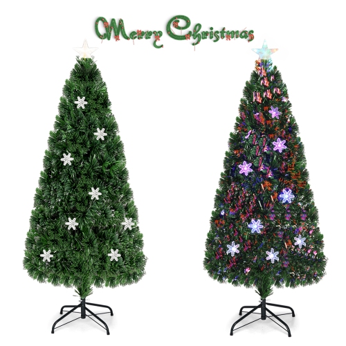 Gymax Fiber Optic 6' PVC Artificial Christmas Tree LED Lights Metal Stand