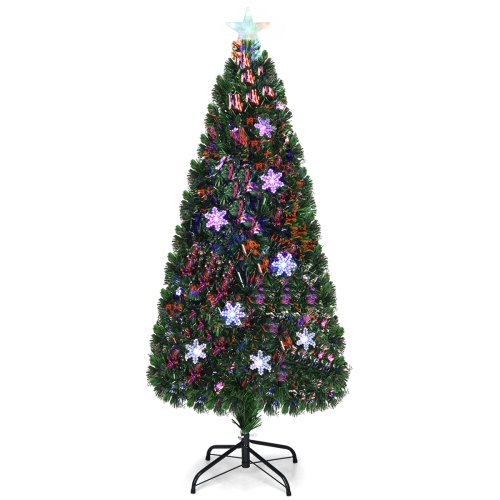Gymax Fiber Optic 6' PVC Artificial Christmas Tree LED Lights Metal Stand