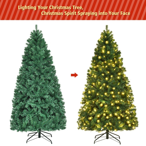 Gymax Pre-Lit PVC 7' Artificial Christmas Tree Hinged LED Lights Metal Stand