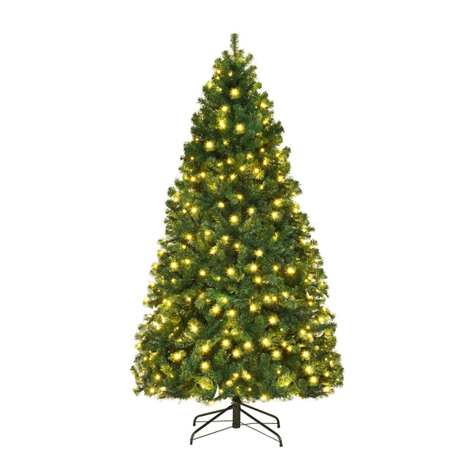Gymax Pre-Lit PVC 7' Artificial Christmas Tree Hinged LED Lights Metal Stand