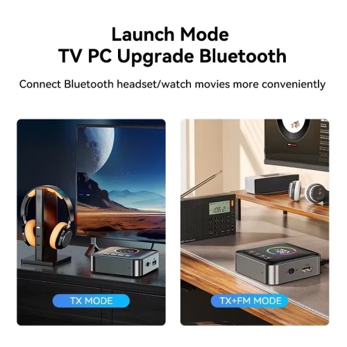 Bluetooth 5.4 Receiver Transmitter Wireless Audio Adapter with aptX Low Latency HiFi Stereo Sound FM Car Kit 3D Surround AUX RCA USB for TV PC Home