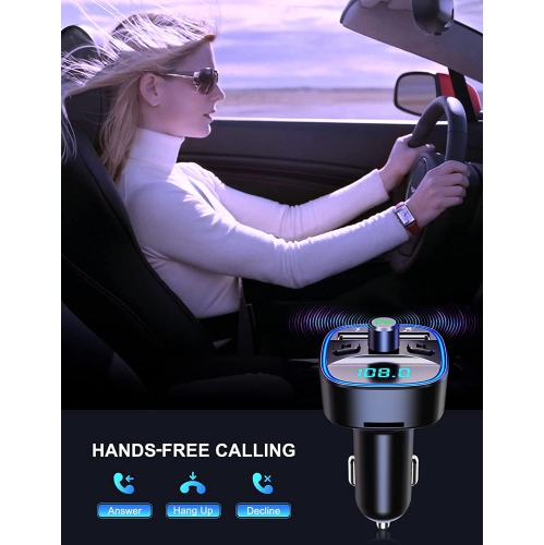 Émetteur FM, adaptateur radio FM sans fil Bluetooth avec appels mains libres, deux ports USB, prise en charge de la clé USB pour carte SD