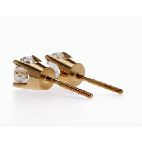 14K Gold Round Diamond Stud Earrings-14K Yellow Gold