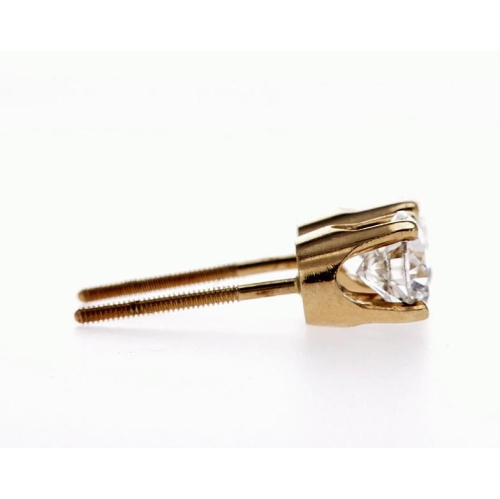 14K Gold Round Diamond Stud Earrings-14K Yellow Gold