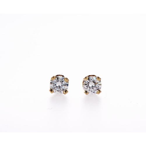 14K Gold Round Diamond Stud Earrings-14K Yellow Gold