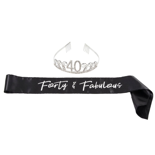 40th Birthday Rhinestone Queen Tiara With Forty And Fabulous Sash