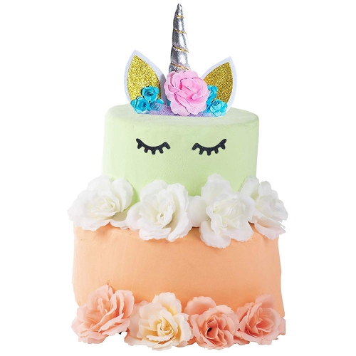Unicorn Cake Topper Kit Set With Eyelashes Straw Birthday Baby
