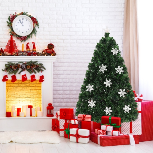 GYMAX  6' Pre-Lit Multi-Color Lights Fiber Optic Artificial Christmas Tree With Snowflakes
