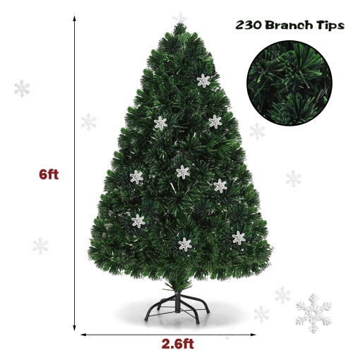 Gymax 6' Pre-Lit Multi-Color Lights Fiber Optic Artificial Christmas Tree with Snowflakes