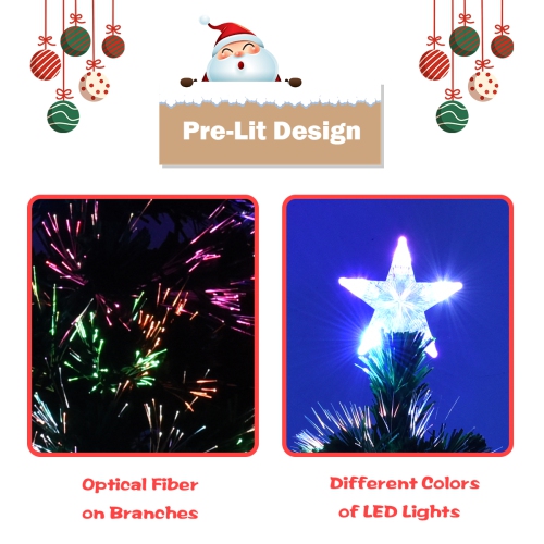 Gymax 6' Pre-Lit Multi-Color Lights Fiber Optic Artificial Christmas Tree with Snowflakes