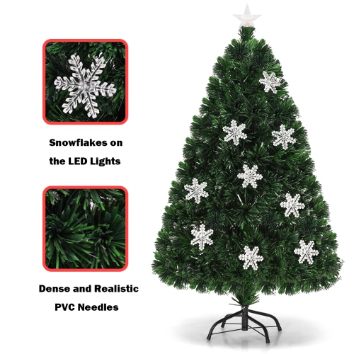 Gymax 6' Pre-Lit Multi-Color Lights Fiber Optic Artificial Christmas Tree with Snowflakes