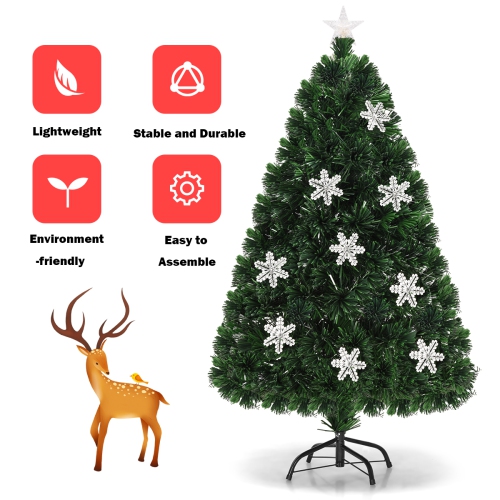 Gymax 6' Pre-Lit Multi-Color Lights Fiber Optic Artificial Christmas Tree with Snowflakes