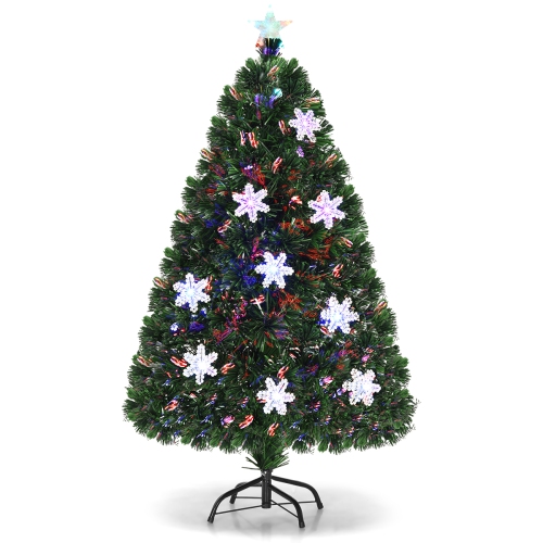 Gymax 6' Pre-Lit Multi-Color Lights Fiber Optic Artificial Christmas Tree with Snowflakes
