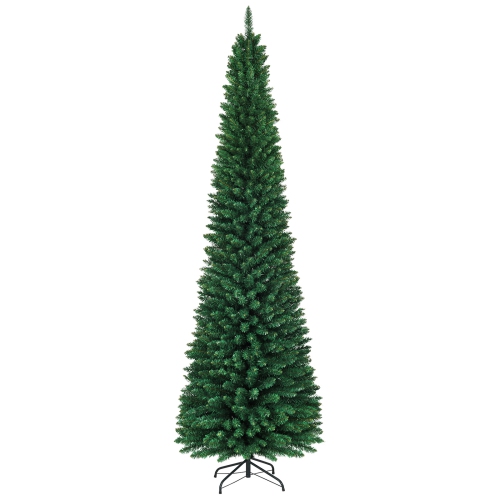 Gymax 9' PVC Artificial Christmas Tree Holiday Decor Slim Pencil Tree Metal Stand