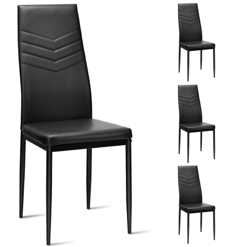 GYMAX  Set Of 4 Pvc Dining Side Chairs With Metal Frame High Back Home Kitchen In Black