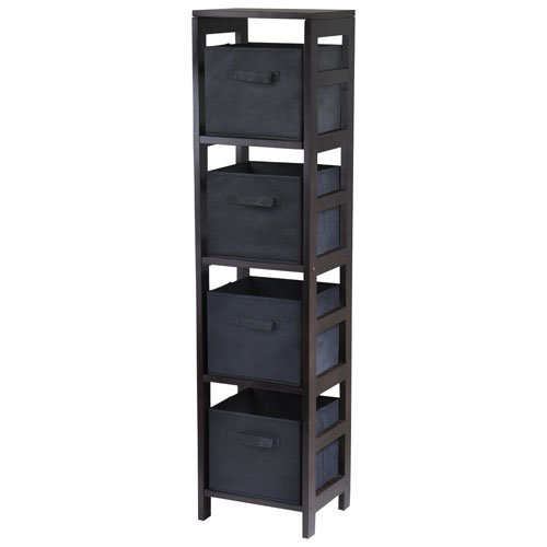 Capri 4-Shelf 5-Piece Solid Wood Storage Shelf - Espresso/Black
