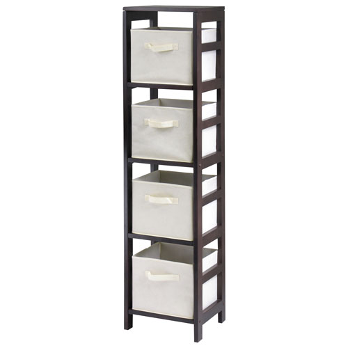 Capri 4-Shelf 5-Piece Solid Wood Storage Shelf - Espresso/Beige