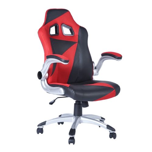 FURNITURE R Gaming Chair Racing Ergonomic Computer Chair High Back PU Leather Executive Swivel with Wide Seat Flip Up