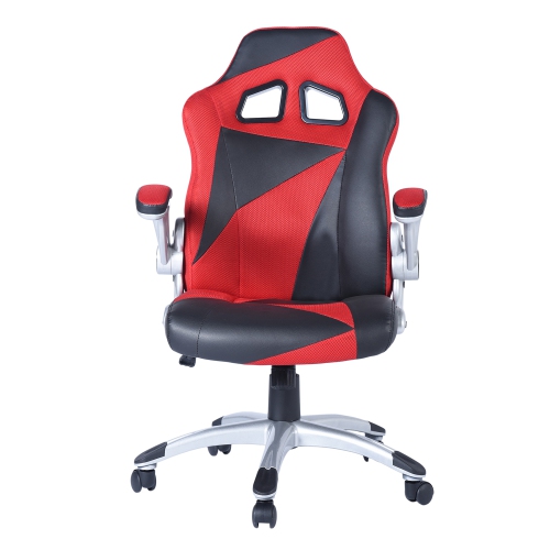 FURNITURE R Gaming Chair Racing Ergonomic Computer Chair High Back PU Leather Executive Swivel with Wide Seat Flip Up