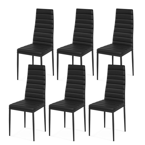 GYMAX  Set Of 6 Dining Side Chair Pvc High Back Metal Legs Kitchen Home Furniture In Black