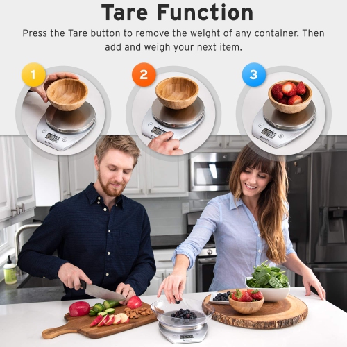 Digital Kitchen Scale, Stainless Steel Platform Baking Scale with Removable Bowl, Large LCD Screen & Tare Button