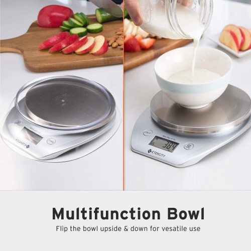 Digital Kitchen Scale, Stainless Steel Platform Baking Scale with Removable Bowl, Large LCD Screen & Tare Button