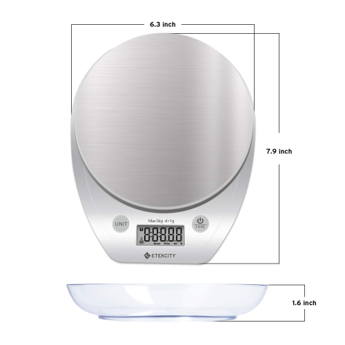 Digital Kitchen Scale, Stainless Steel Platform Baking Scale with Removable Bowl, Large LCD Screen & Tare Button