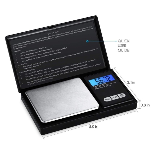 Digital Pocket Scale, Electronic Smart Scale with 7 Units, LCD Backlit Display, Tare Function, Stainless Steel