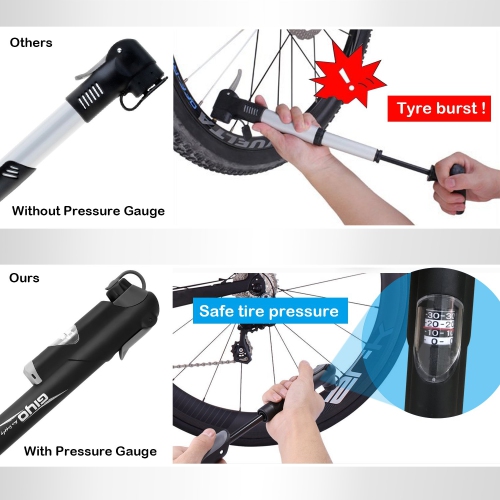 Bike Pump, [120 PSI] Bicycle Pump with Gauge, Ball Pump with Needle, Glueless Patch Kit, Cycle Valve Caps and Frame Mount
