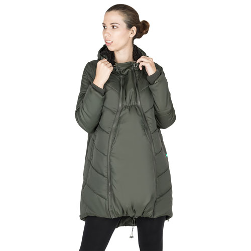 Modern Eternity Harper Quilted Polyester Maternity Puffer Coat - Large - Khaki Green