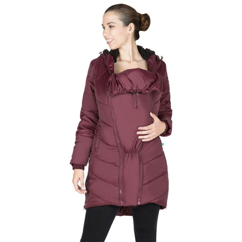 Modern Eternity Harper Quilted Polyester Maternity Puffer Coat - Large - Burgundy