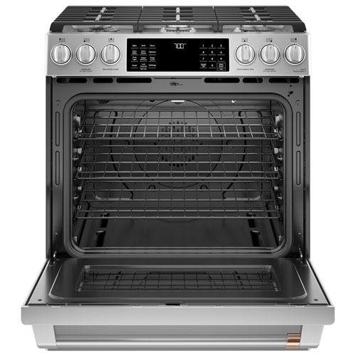 Cuisinière gaz encastr. 6 brûleurs four convect. véritable 5,6 pi³ 30 po Café - Inox