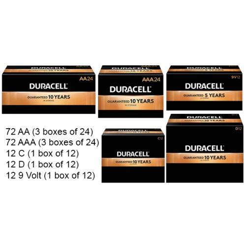 72 AA + 72 AAA + 12 C + 12 D + 12 9 Volt Duracell Coppertop Alkaline Battery Combo