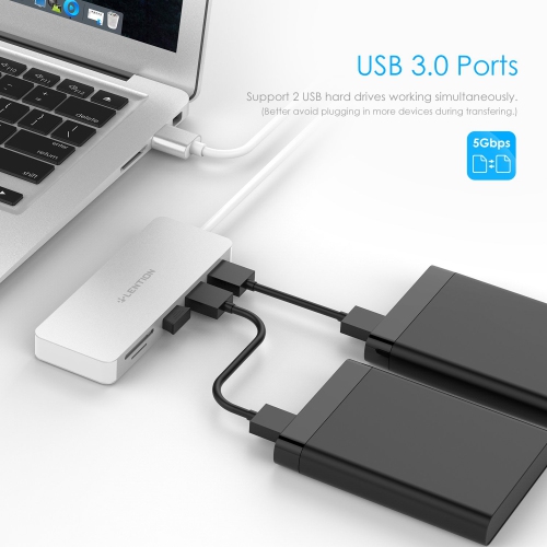 3-Port USB 3.0 Data Hub with SD/Micro SD Card Reader, Multiport USB Adapter Compatible for MacBook Air/Pro