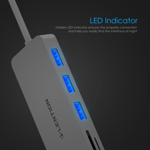 3-Port USB 3.0 Data Hub with SD/Micro SD Card Reader, Multiport USB Adapter Compatible for MacBook Air/Pro