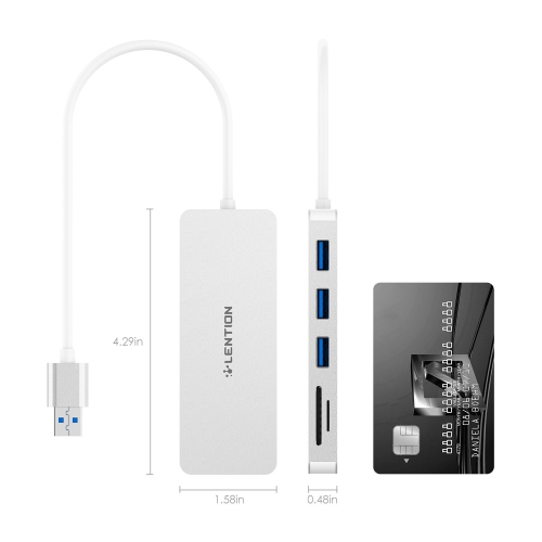3-Port USB 3.0 Data Hub with SD/Micro SD Card Reader, Multiport USB Adapter Compatible for MacBook Air/Pro