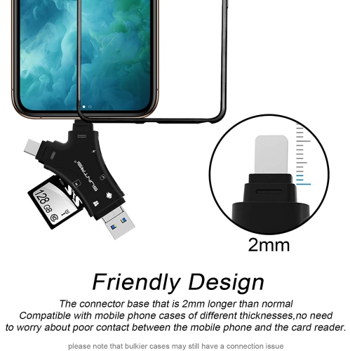 SD Card Reader for iPhone/Android/Mac/Computer/Camera,4 in1 Micro SD Card Reader Trail Camera Viewer, Portable Memory Card Reader SD Card Adapter