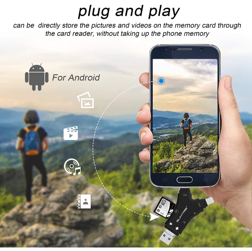 SD Card Reader for iPhone/Android/Mac/Computer/Camera,4 in1 Micro SD Card Reader Trail Camera Viewer, Portable Memory Card Reader SD Card Adapter