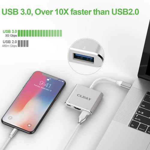 4K USB Type-C Multiport Hub, 3-in-1 with HDMI Port USB 3.0 Port and USB-C Fast Charging Port