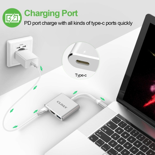 4K USB Type-C Multiport Hub, 3-in-1 with HDMI Port USB 3.0 Port and USB-C Fast Charging Port