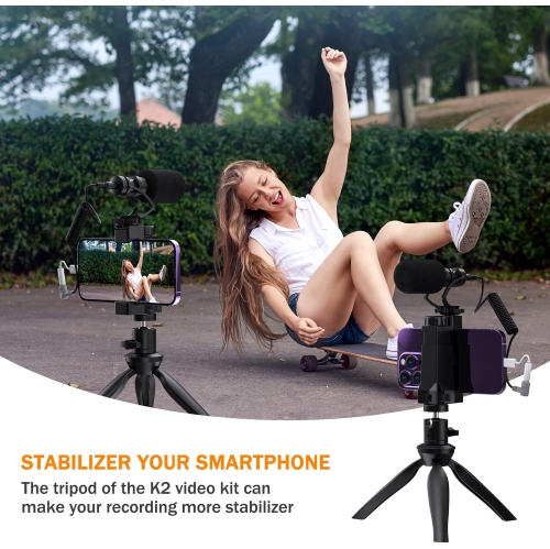 Ensemble vidéo pour téléphone intelligent Mini trépied Filmmaker avec support vidéo pour micro Canon iPhone X Samsung, Huawei, etc