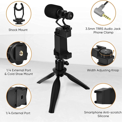 Ensemble vidéo pour téléphone intelligent Mini trépied Filmmaker avec support vidéo pour micro Canon iPhone X Samsung, Huawei, etc