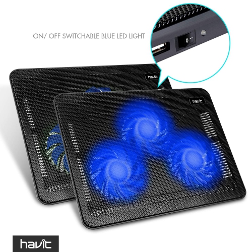 15.6"-17" Laptop Cooler Cooling Pad - Slim Portable USB Powered(Black+BLUE)