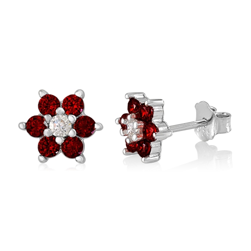 UnicornJ Childrens Sterling Silver Simulated Birthstone Earrings with Diamond Insert in Flower Design